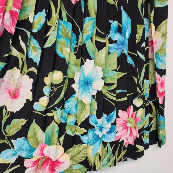 Vintage Alfred Dunner Floral Pleated Midi Skirt Size 12P Elastic Waist Tropical - Picture 6 of 11